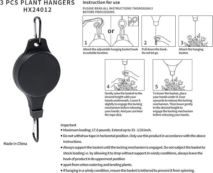 3Pack Retractable Plant Hanger Pulley System - Image 8