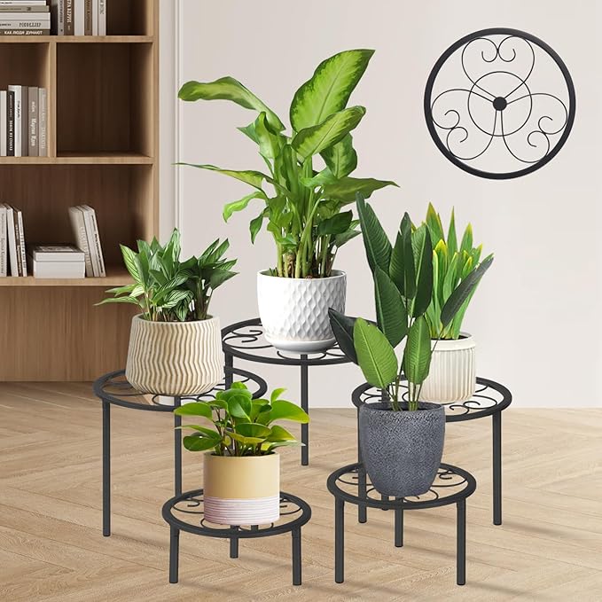 5-piece set of metal plant potted flower racks, heavy-duty flower pot plant by mekpiwu