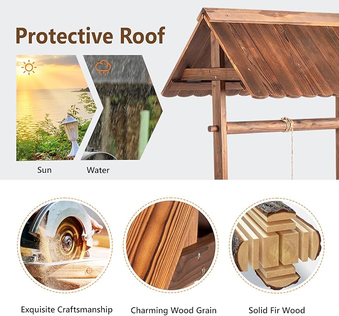 VINGLI Wooden Wishing Well Outdoor Planters, Well Covers - Image 5