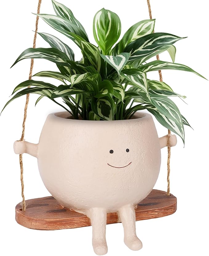 Smiley Face Flower Pot, Swinging Smiley Face Hanging Planter, Cute Swinging by Unknown