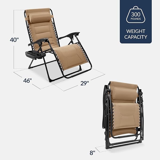 Best Choice Products Oversized Padded Zero Gravity Chair, Folding Outdoor Patio - Image 2