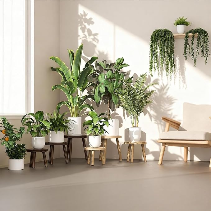 3 Pack Plant Stand Indoor Outdoor Mid-Century Modern Plant Stool Wooden Plant - Image 7
