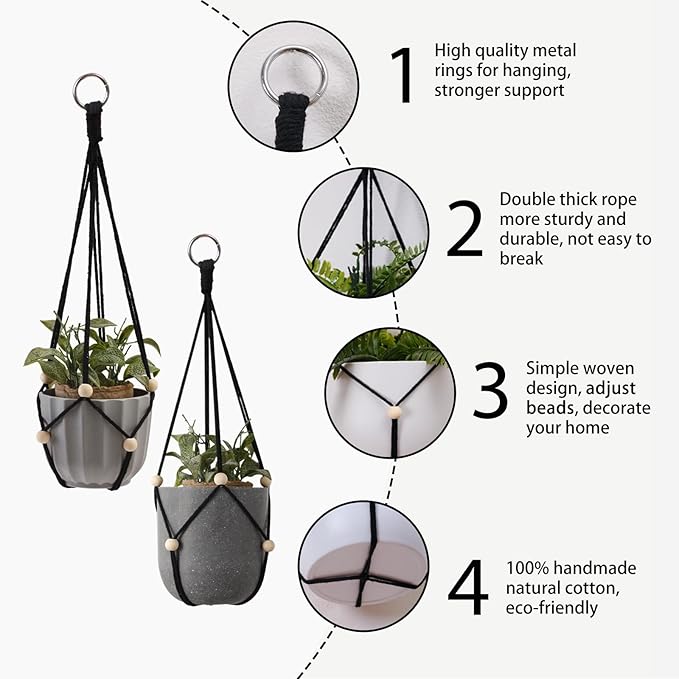 Artilady Black Hanging Planter for Indoor Plants Macrame Plant Hanger Large - Image 3