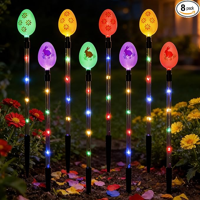 8 PCS Solar Easter Eggs Stake Lights, IP65 Waterproof Multicolor Outdoor Easter by Unknown