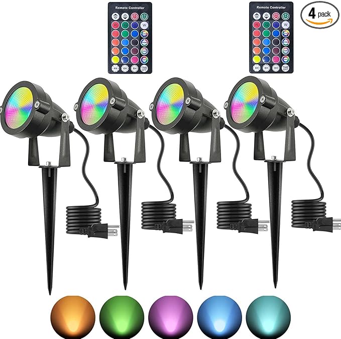 Christmas RGB Spot Lights with Timer, Halloween 10W 120V Color Changing Outdoor by TENSUL