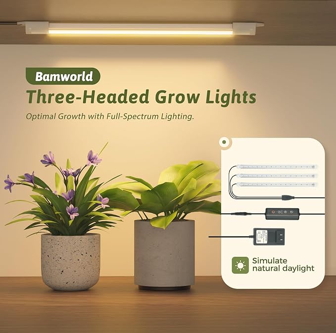 Bamworld Plant Stand with Grow Lights Large Plant Shelf Indoor Hanging Plants - Image 3