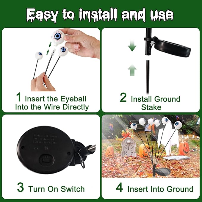 Halloween Solar Lights Outdoor Waterproof Solar Scary Eyeball Lights, 2 Pack - Image 7