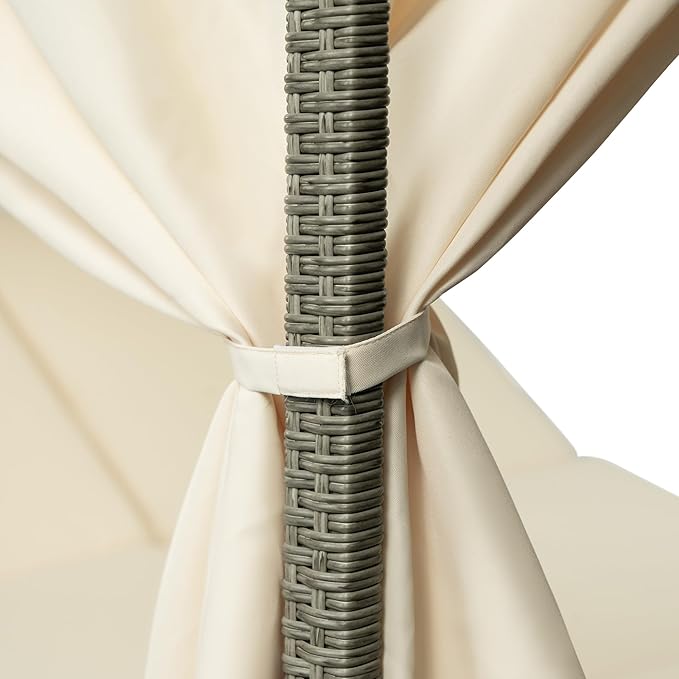 Patio Chaise Lounge, Four-sided Canopy, Overhead Curtain and Orange Cushion - Image 8