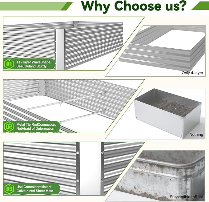 3 Pack Raised Beds for Gardening, Corrugated Galvanized Steel Raised Garden Bed - Image 3