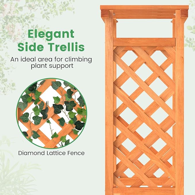 Giantex Raised Garden Bed with 2-Sided Trellis & Hanging Roof, Fir Wood Planter - Image 4