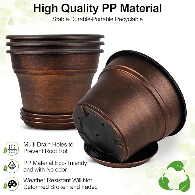 Plant Planters Pots Set of 4 Pack 8 Inch, Plastic Flower Pot - Image 5