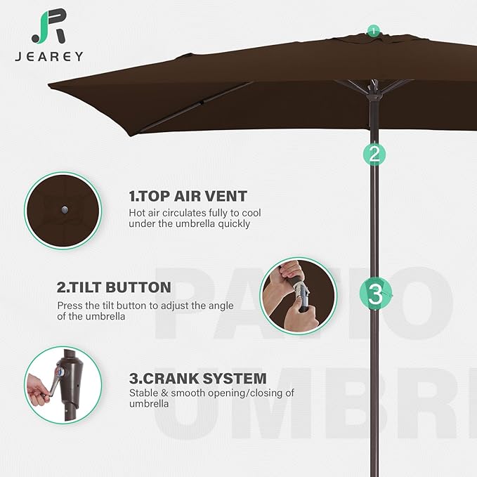 JEAREY 6.5x10 ft Rectangular Patio Umbrellas Rectangle Outdoor Umbrella - Image 7