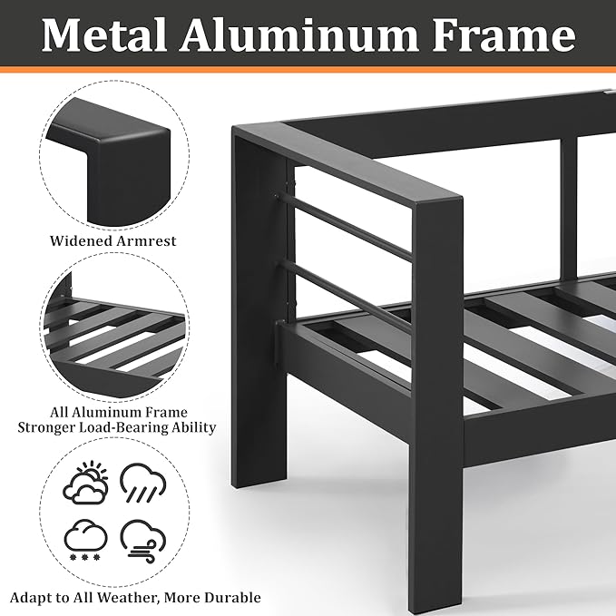 Kiss the Water Outdoor Patio Furniture Loveseat Sofa, All-Weather Metal - Image 4