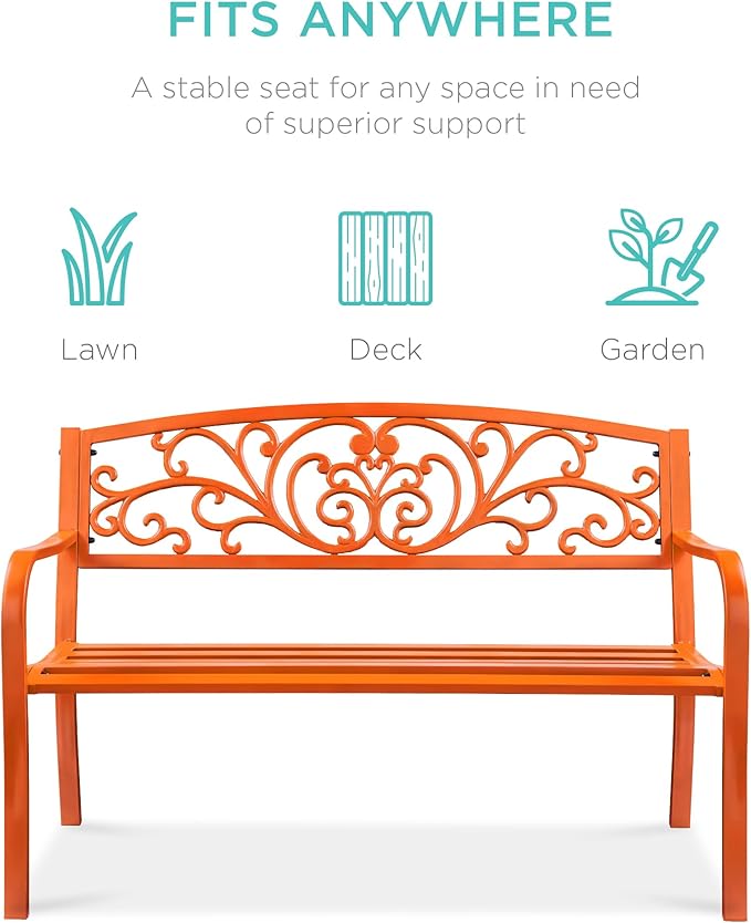 Best Choice Products Outdoor Bench Steel Garden Patio Porch Furniture - Image 3