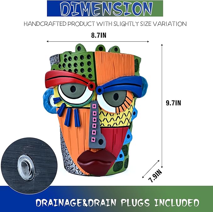Abstract Face Planter Pots for Plants, Hand-Painted Colorful Flower Pots - Image 4