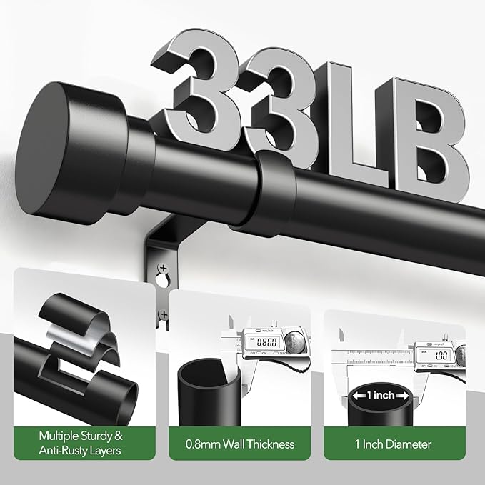 Time Forest Curtain Rods for Windows 32 to 170, 1 Inch Adjustable Black Heavy - Image 4