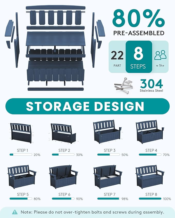 SERWALL HDPE Outdoor Storage Bench, All-Weather, UV-Resistant Deck Box - Image 6