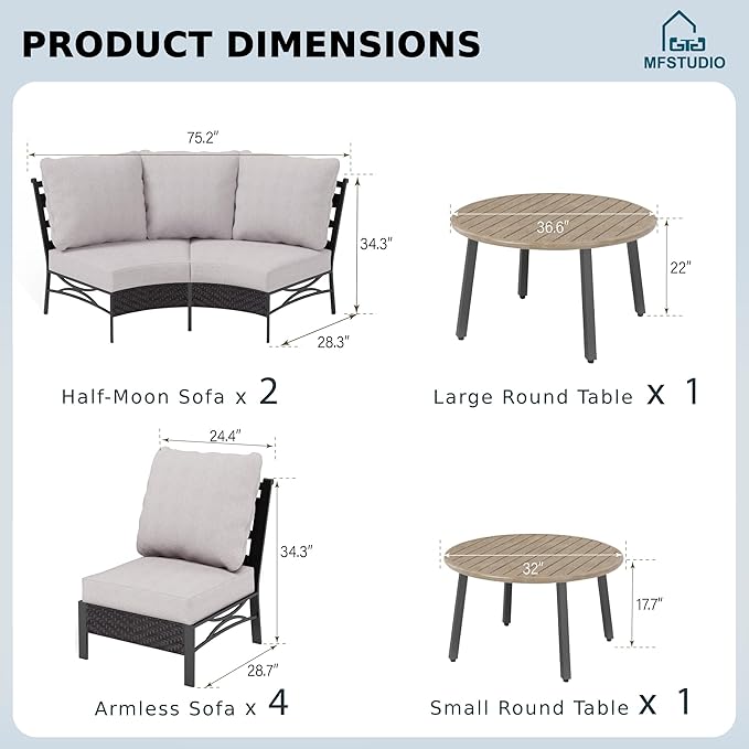 MFSTUDIO Patio Furniture Set, 8 Seats Half-Moon Curved Outdoor Sectional Sofa - Image 9