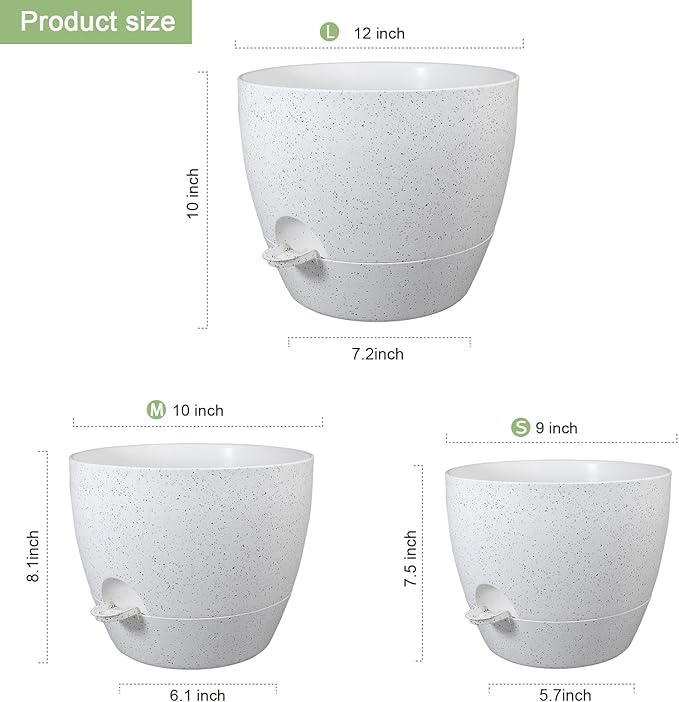 12/10/9 inch Large Self Watering Pots, Plant Pots - Image 2