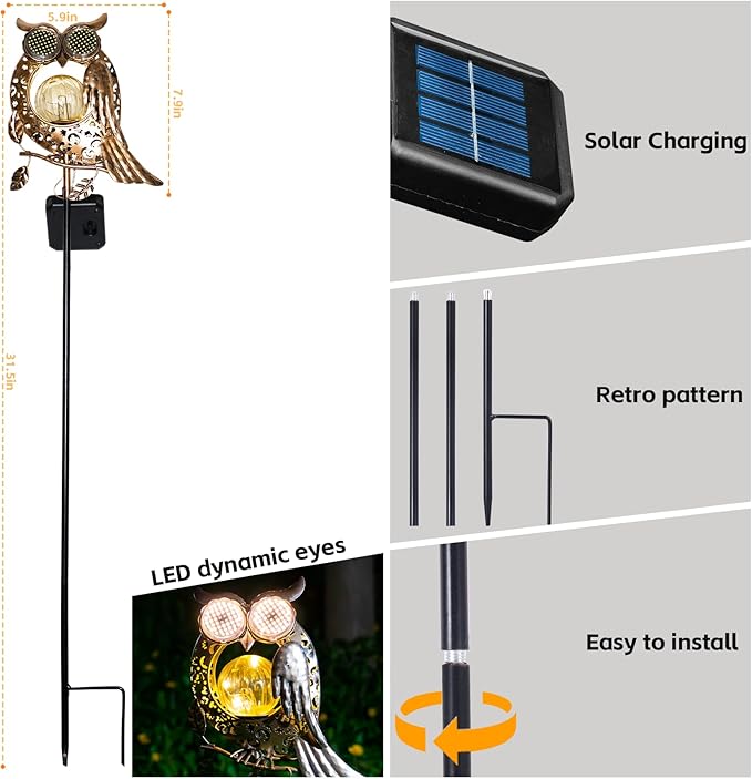 Solar Lights Outdoor Decor, Solar Owl Yard Decorations Outdoor, Garden - Image 2