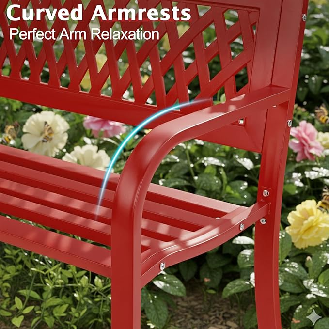 VINGLI 47'' Outdoor Bench, Weather Resistant Garden Patio Bench Powder Coated - Image 6