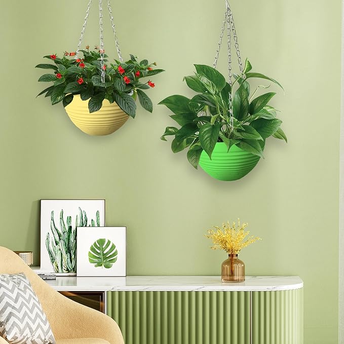 8 Pack 8 Inch Plastic Self Watering Hanging Planters, Colorful Hanging Basket - Image 5