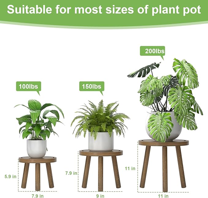 3-Pack Wood Plant Stands Indoor, Single Plant Stand - Image 3
