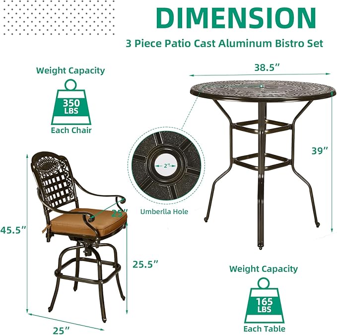 VIVIJASON 5-Piece Outdoor Swivel Bar Stools Set, All Weather Cast Aluminum - Image 6