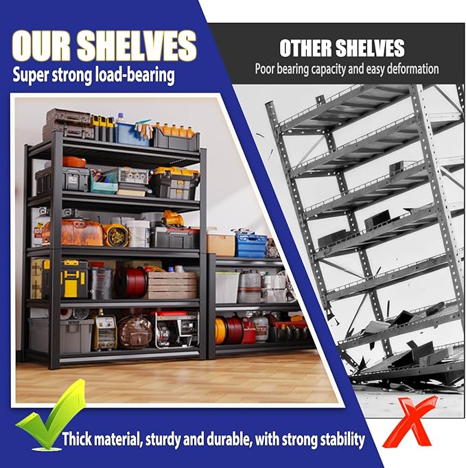 Garage Shelving-3000 lbs 5 Tier Storage Shelves, Adjustable Heavy Duty Metal - Image 5