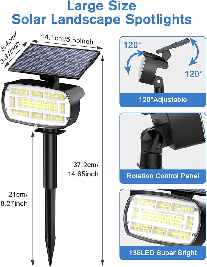 Fabrito Large Solar Spot Lights Outdoor 6 Pack, 1000 Lumens High Brightness - Image 7