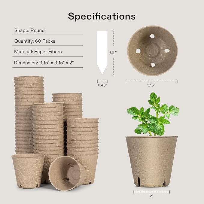 VIVOSUN Peat Pots, 60 Packs 3.15-Inch Seed Starting Pots - Image 2