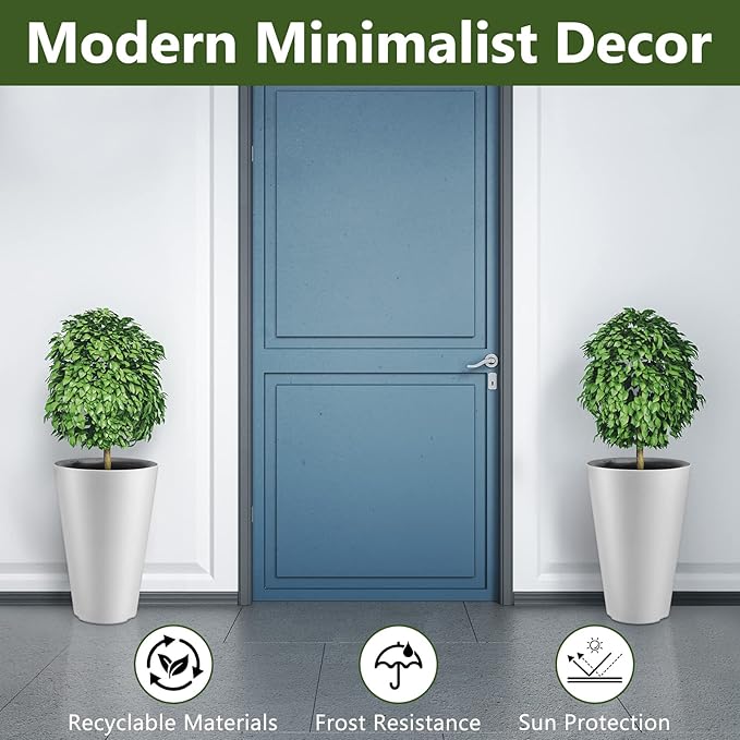 Sieral Set of 2 Tall Outdoor Planters 12 x 18 Inch Large Resin Outdoor Planters - Image 2