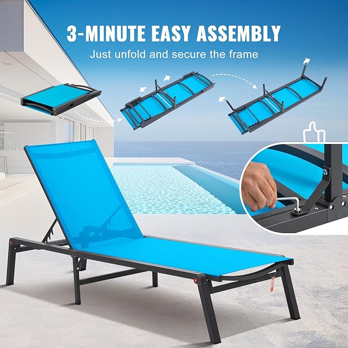 VEVOR 2 Pcs Chaise Lounge Chairs Outdoor, Aluminum Patio Lounge Chair - Image 7