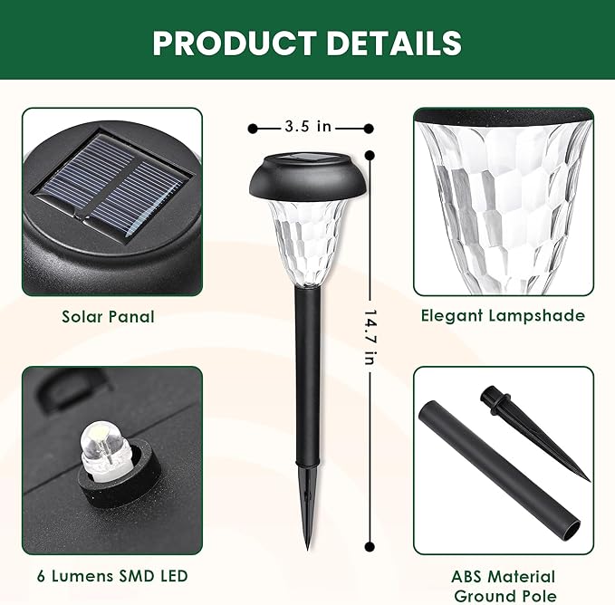 GIGALUMI 12 Pack Solar Light Outdoor Waterproof, Warm White Pathway Lights - Image 6