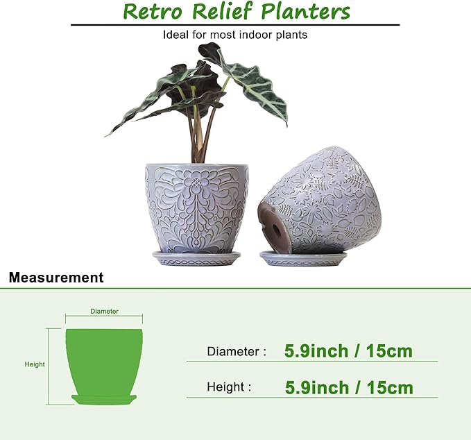 6 Inch Retro Ceramic Planter Set of 2 - Image 2