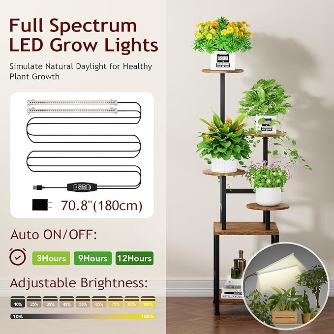 Round Plant Stand Indoor with Grow Light, 5-Tiered Tall Plant Stand Indoor - Image 6