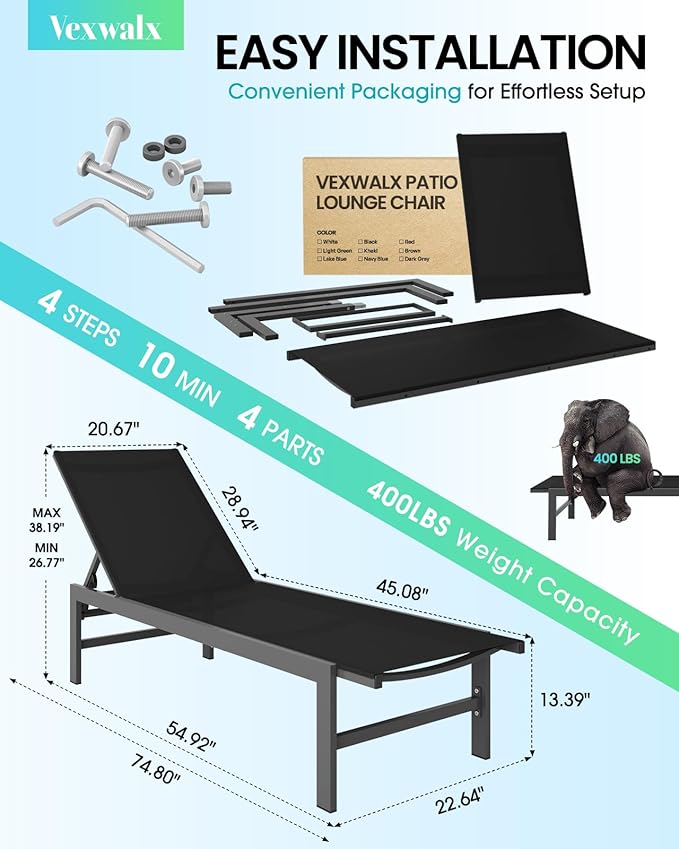 Outdoor Lounge Chair for Pool, Aluminum Chaise Lounge Chairs - Image 3