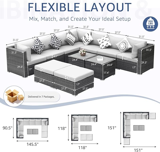 NICESOUL 11 Piece Modern Outdoor Furniture Sofa Set, 29.3'' High Back Comfy - Image 4