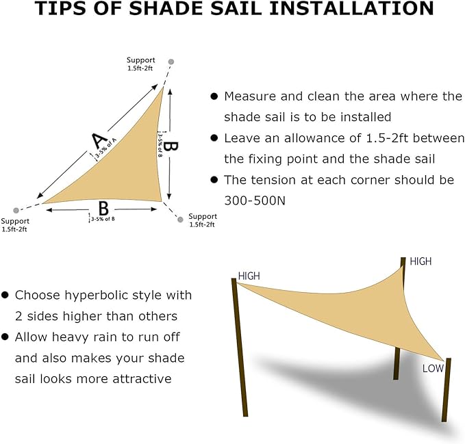 KANAGAWA Sun Shade Sail 10'x10'x14' Sand Triangle UV Block Canopy Awning - Image 6