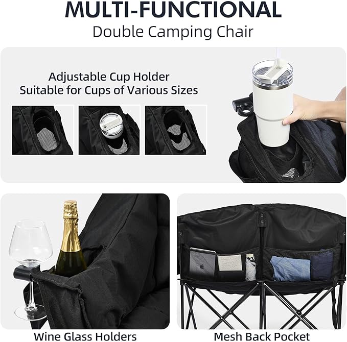 Double Camping Chair Padded Loveseat Chair - Image 4