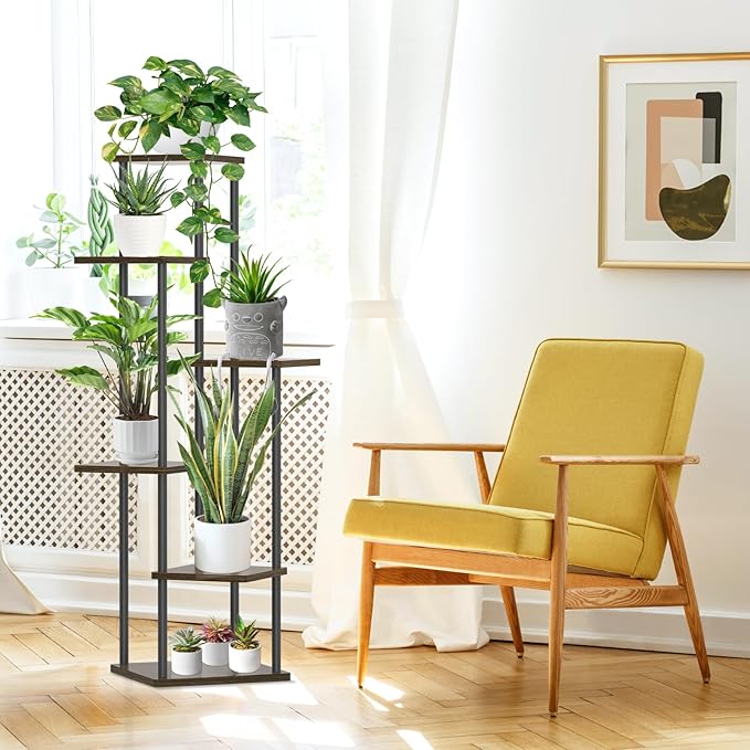 6 Tier Plant Stand Indoor Outdoor, Tall Metal Wood Muti-Level Planter Shelf - Image 7