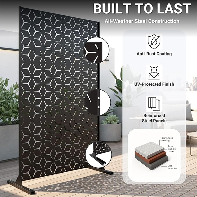 6FT Metal Privacy Screen Outdoor – Decorative Laser Cut Privacy Fence Panel - Image 3