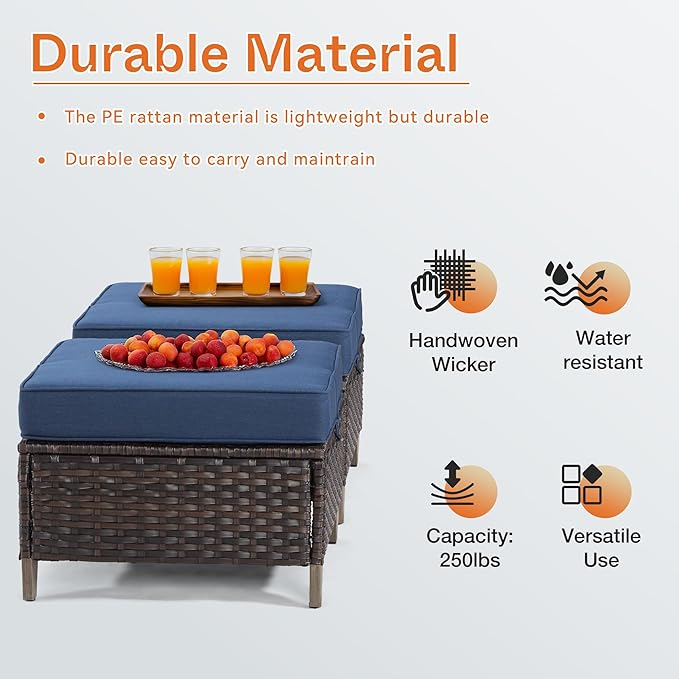 Joyside Patio Ottoman Set of 2, All Weather Outdoor Rattan Ottomans Patio - Image 4