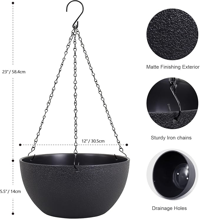 12 inch Large Hanging Planters for Indoor Outdoor Plants, 2 Pack Hanging Flower - Image 2