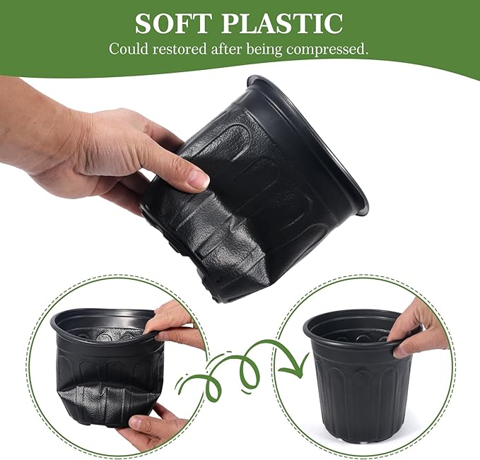 100Pcs 1 Gallon Black Nursery Pots, Soft Plastic Seedling Plant Pot - Image 3