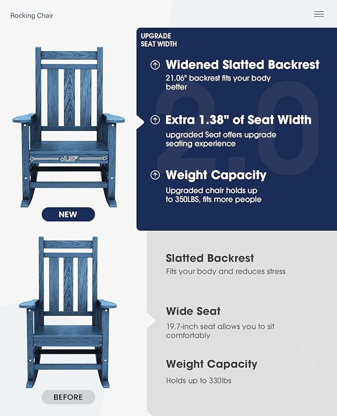 KINGYES Oversized Outdoor Rocking Chair Set of 8, All-Weather Patio Rocking - Image 4