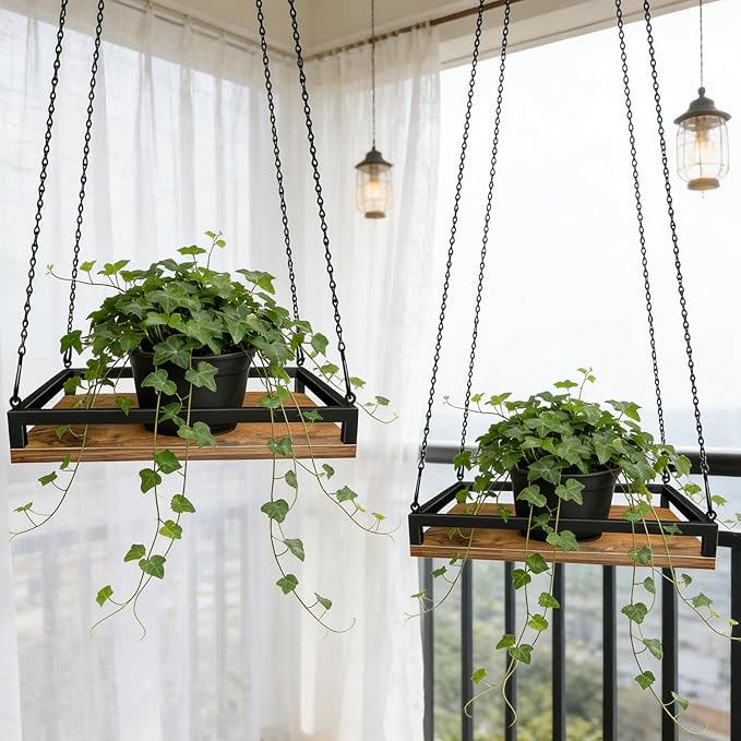 Plant Hanger Indoor, 11.8" Wooden Hanging Plant Holder - Image 6