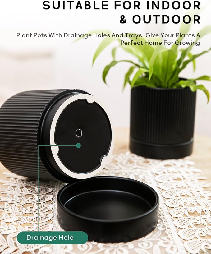 LaDoVita 3 Pack Ceramic Plant Pots 6/5/4 inch, Flowerpot - Image 4