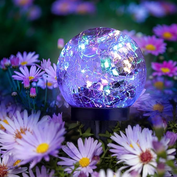 Solar Garden Lights Outdoor Waterproof, 4 Pack Cracked Glass Ball Light - Image 4