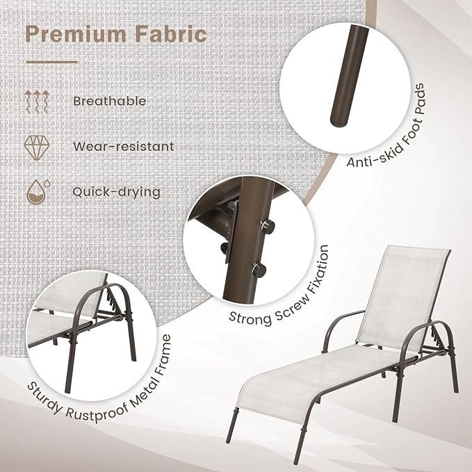 Giantex Set of 2 Patio Lounge Chair, Outdoor Chaise Lounge - Image 4